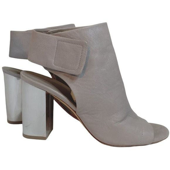 Vince Faye Open Peep Toe Women's 6.5 M Gray Silver Blocked Heel booties - Picture 1 of 7